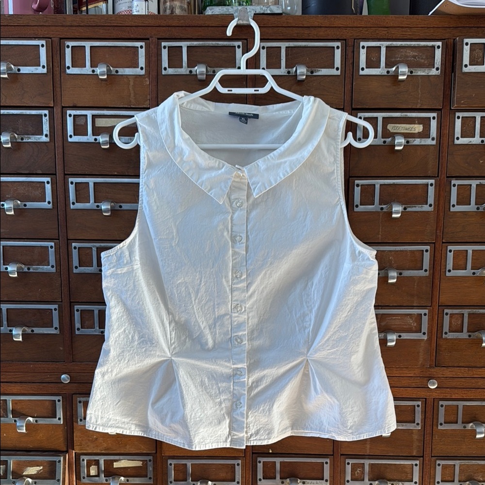 ModCloth Sleeveless White Blouse Open Portrait Collar Plus Size Extra Large